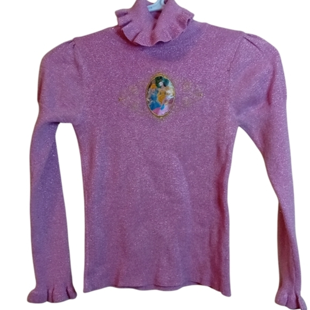 Y2K Girls Disney Princess Glitter Cap Sleeve Turtleneck Long Sleeve Top M 7/8